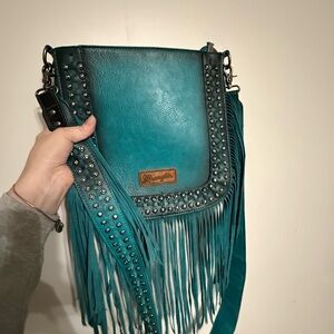 Wrangler Turquoise Studded Fringe Crossbody Bag
